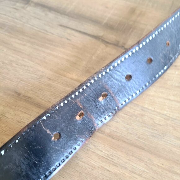 Handmade black tooled leather belt with painted eagles. - Picture 5 of 7